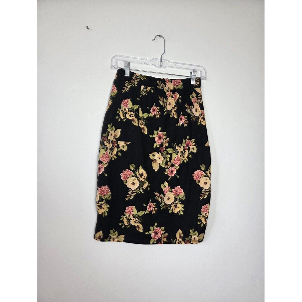 Downeast Floral Dark Pencil Skirt Soft Stretch Knit Pockets Modest Teacher Small